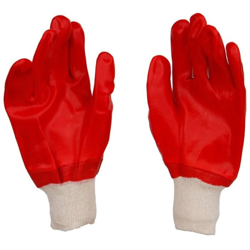 Set 2 x Manusi Pvc Antichimice, Suport Textil, XL, 27cm, Rosii