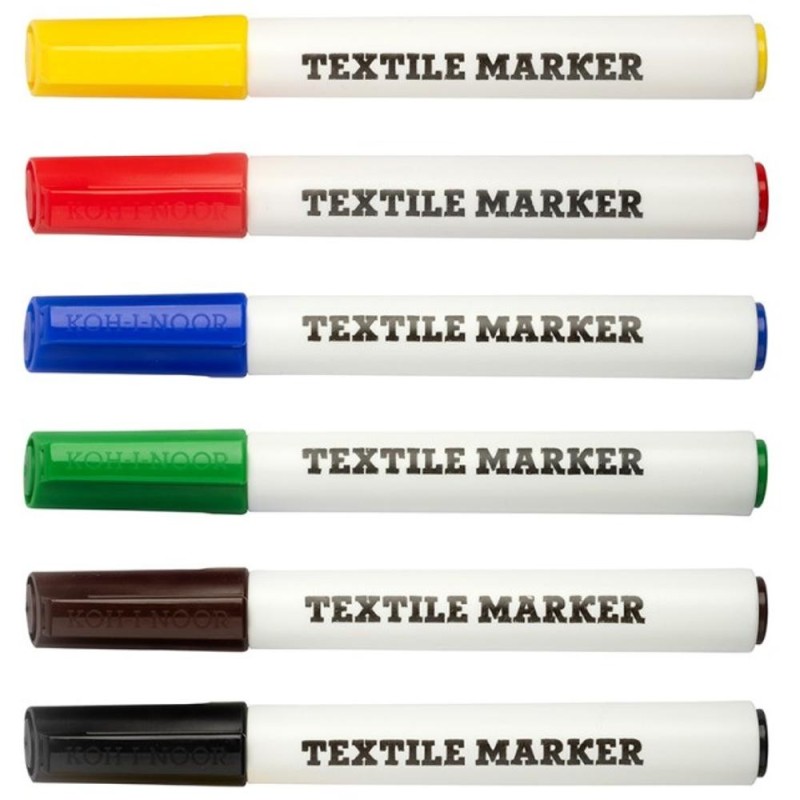 Set 2 x Marker Textil Gros, 6 Culori, Koh-I-Noor