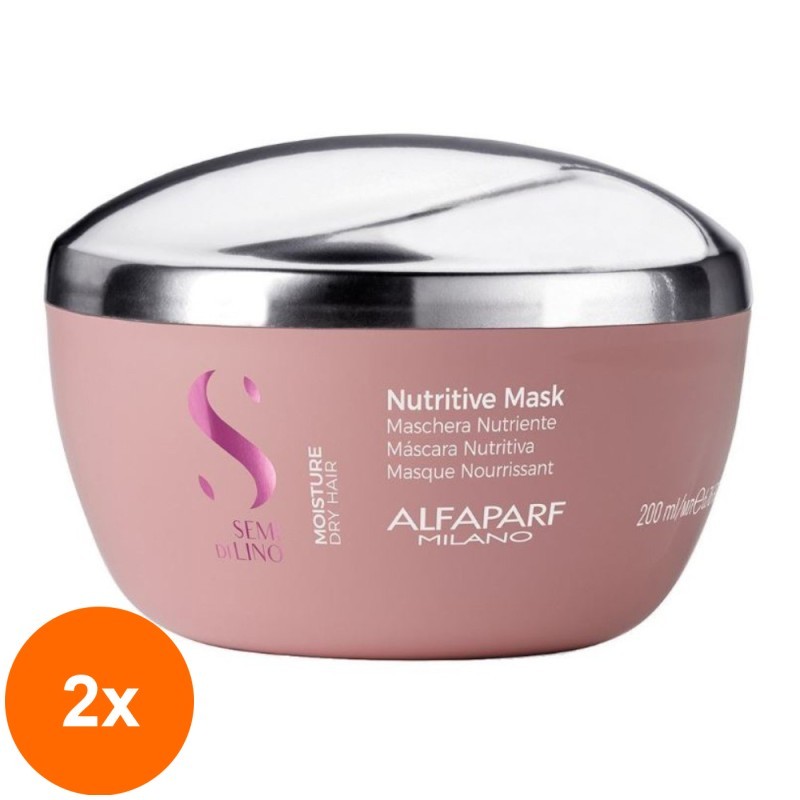 Set 2 x Masca Par Hidratanta Alfaparf Semi Di Lino Moisture, pentru Par Uscat, 200 ml