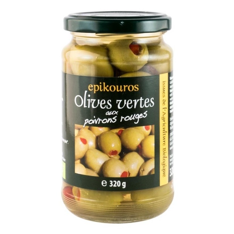 Set 2 x Masline Verzi BIO Umplute cu Ardei, in Saramura 320 g, Epikouros