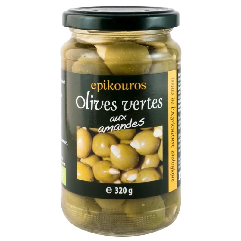 Set 2 x Masline Verzi Bio Umplute cu Migdale in Saramura, 320 g, Epikouros