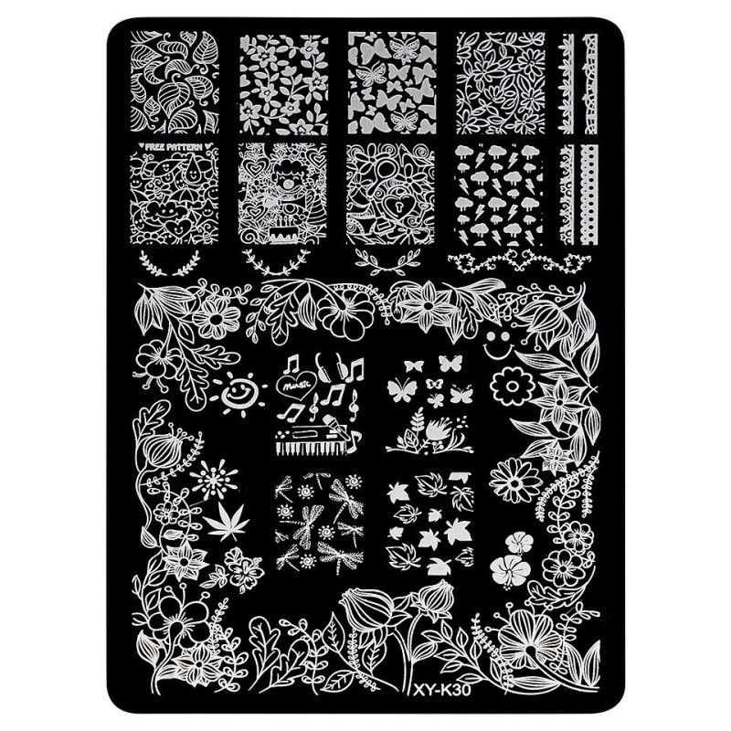 Set 2 x Matrita Metalica Stampila Unghii Luxorise, Delicate Plot Xy-K30