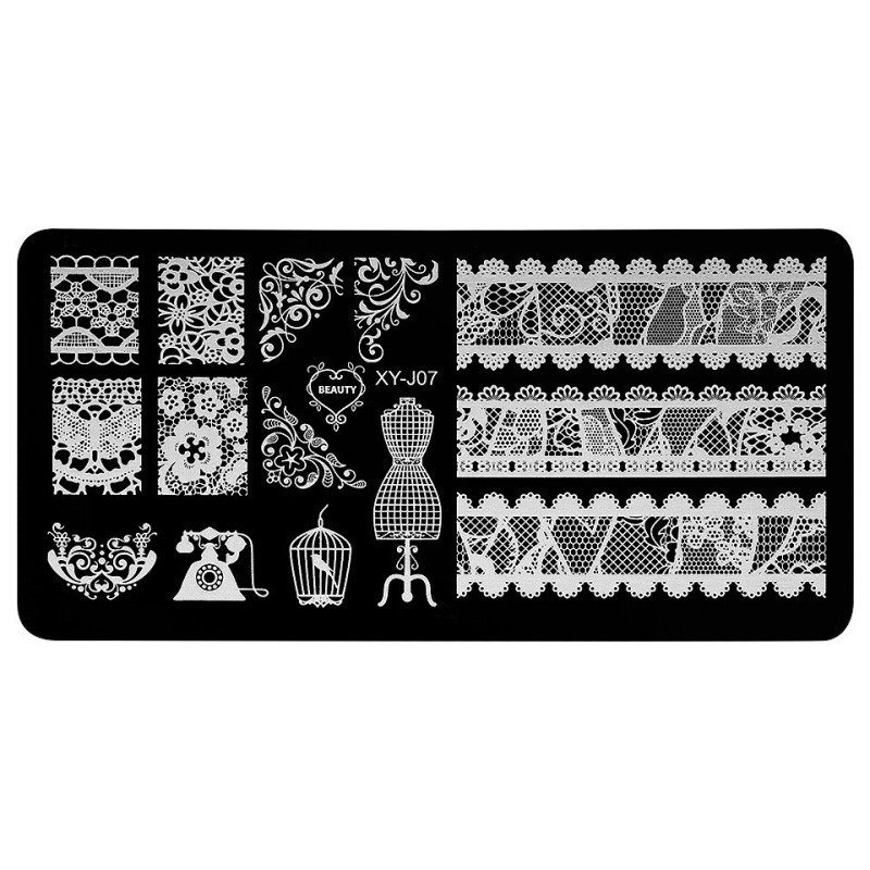 Set 2 x Matrita Metalica Stampila Unghii Luxorise, Exquisite Lace Xy-J07