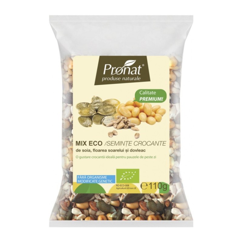 Set 2 x Mix Bio din Seminte Crocante, Pronat, Soia, Floarea Soarelui si Dovleac, 110 g