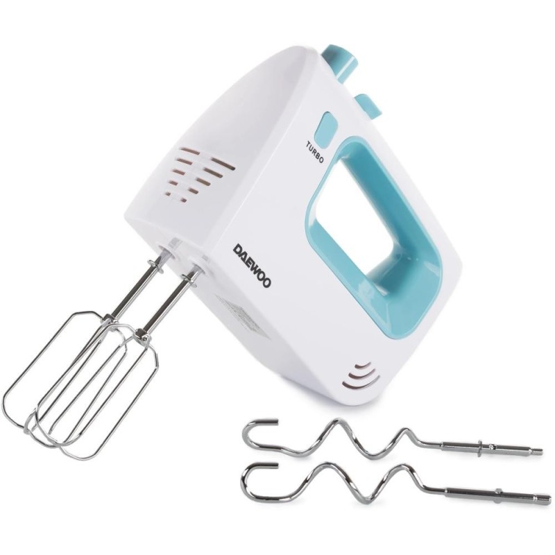 Set 2 x Mixer de Mana 300 W, 5 Viteze, Functie Turbo, Accesoriu Framantare, Palete Amestecare, Turcoaz, Daewoo