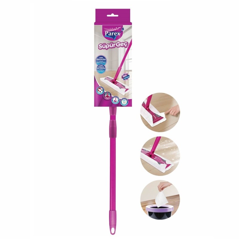 Set 2 x Mop Plat Parex Sweepy, cu Maner Telescopic, Roz