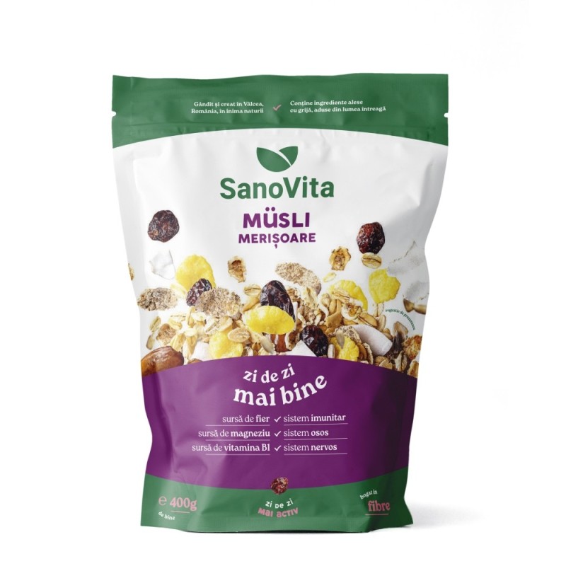 Set 2 x Musli cu Merisoare, Sanovita Zipper, 400 g