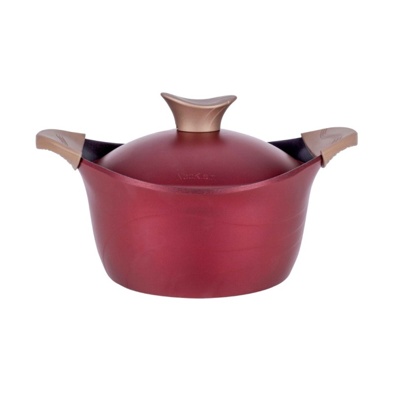 Set 2 x Oala cu Capac Neoklein CS20, 20 cm, Capacitate 2.1 l Aluminiu Turnat, Invelis Anti-Aderent, Rosu