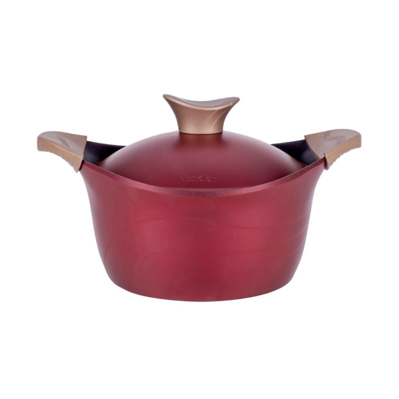 Set 2 x Oala cu Capac Neoklein CS24, 24 cm, Capacitate 4.2 l, Aluminiu Turnat, Invelis Anti-Aderent, Rosu