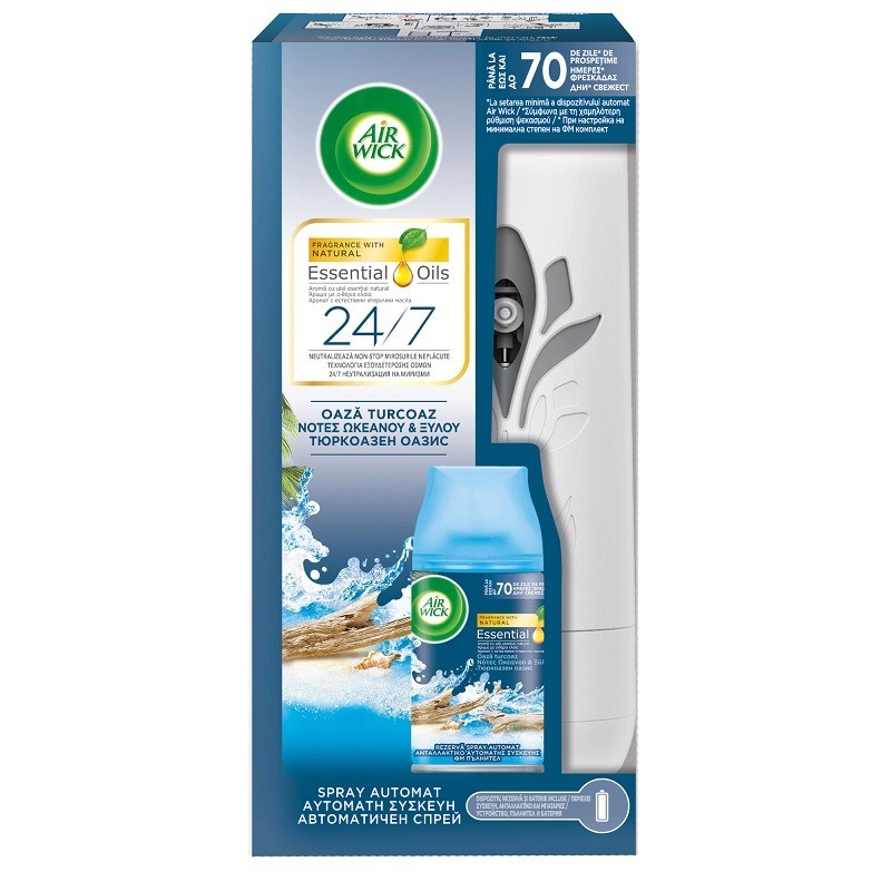 Set 2 x Odorizant de Camera Air Wick Freshmatic, Aparat si Rezerva Turquoise 250 ml