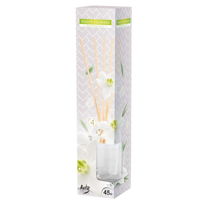 Set 2 x Odorizant Difuzor cu Betisoare Bispol Aura, White Flowers, 45 ml