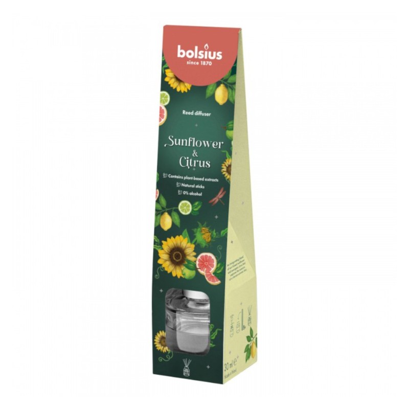 Set 2 x Odorizant Difuzor cu Betisoare, Bolsius Floral Fusion, Floarea Soarelui si Citrice, 30 ml
