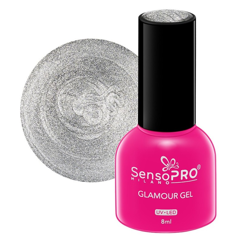 Set 2 x Oja Semipermanenta Glamour Gel SensoPRO Milano 8 ml, Silver Sparkle 56