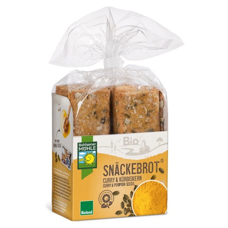 Set 2 x Paine Bio Crocanta cu Seminte de Dovleac si Curry, 200 g, Bohlsener Muhle