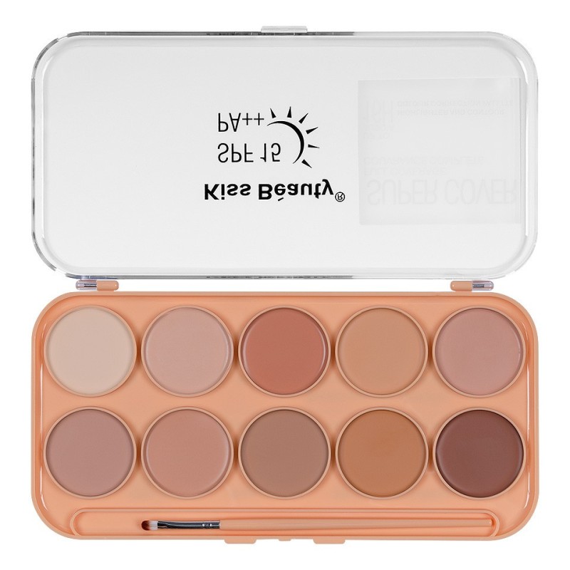 Set 2 x Paleta Corectoare Iluminator si Contur Kiss Beauty Super Cover, Spf 15, 01