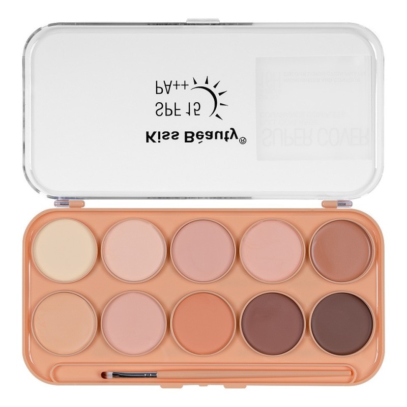 Set 2 x Paleta Corectoare Iluminator si Contur Kiss Beauty Super Cover, Spf 15, 02