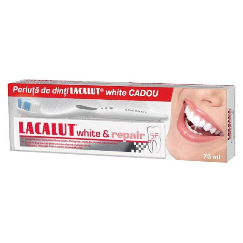 Set 2 x Pasta de Dinti Lacalut White&Repair, 75 ml si Periuta de Dinti