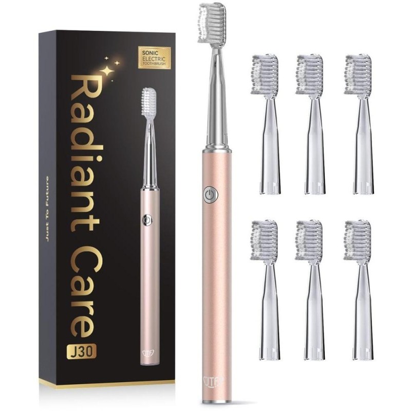 Set 2 x Periuta de Dinti Electrica JTF J30, Aurie, Inclus 6 Capete Rezerva, Cablu Reincarcare