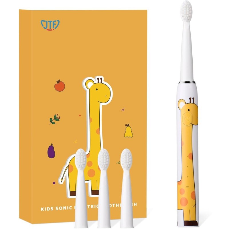 Set 2 x Periuta Dinti Electrica Copii, JTF Sonic, Galbena, J20C, 4 Capete Periuta, Cablu Incarcare