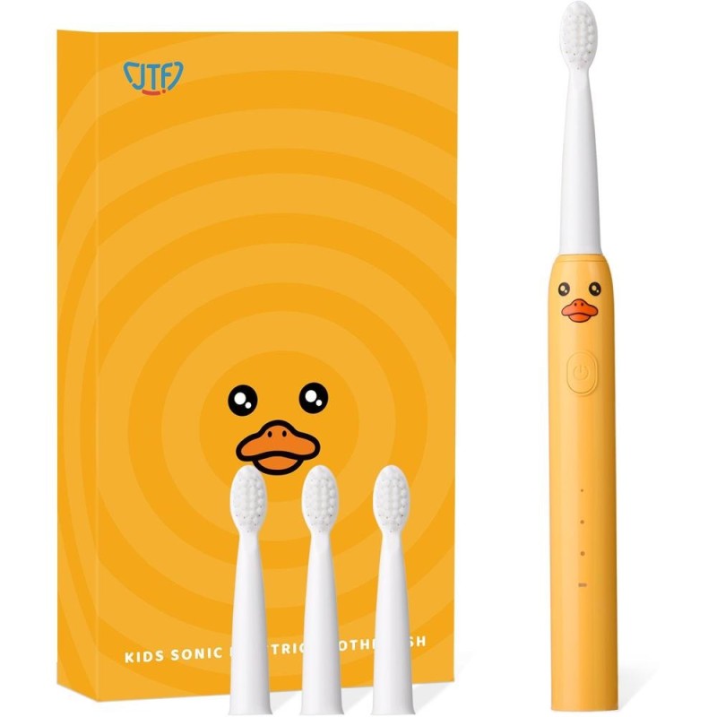 Set 2 x Periuta Dinti Electrica Copii, JTF Sonic, Portocalie, J20C, 4 Capete Periuta, Cablu Incarcare