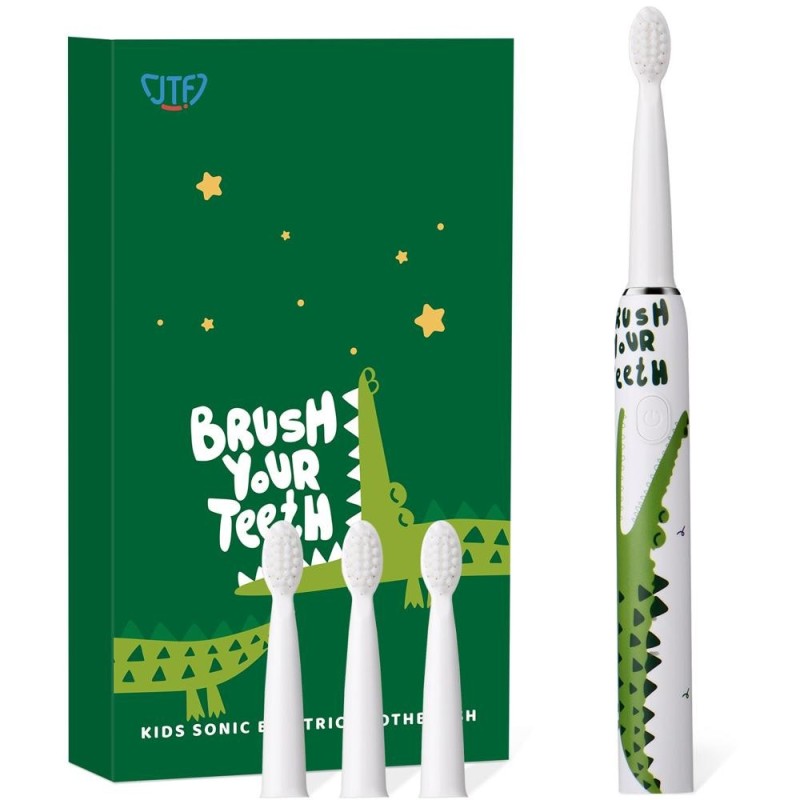 Set 2 x Periuta Dinti Electrica Copii, JTF Sonic,Verde, J20C, 4 Capete Periuta, Cablu Incarcare