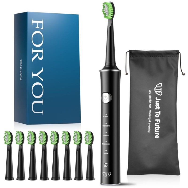 Set 2 x Periuta Dinti Electrica, JTF Sonic, J40, Neagra, 8 Capete Periuta, Cablu Incarcare, Suport Periuta