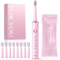 Set 2 x Periuta Dinti Electrica, JTF Sonic, J40, Roz, 8 Capete Periuta, Cablu Incarcare, Suport Periuta