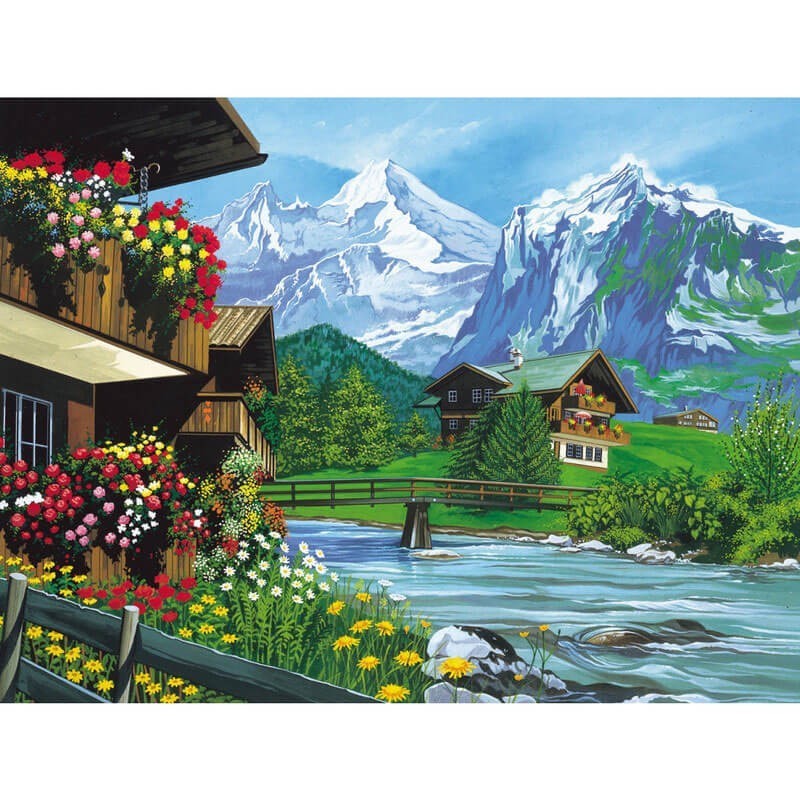 Set 2 x Pictura pe Numere Peisaj Montan, 10 Culori, 30 x 40 cm