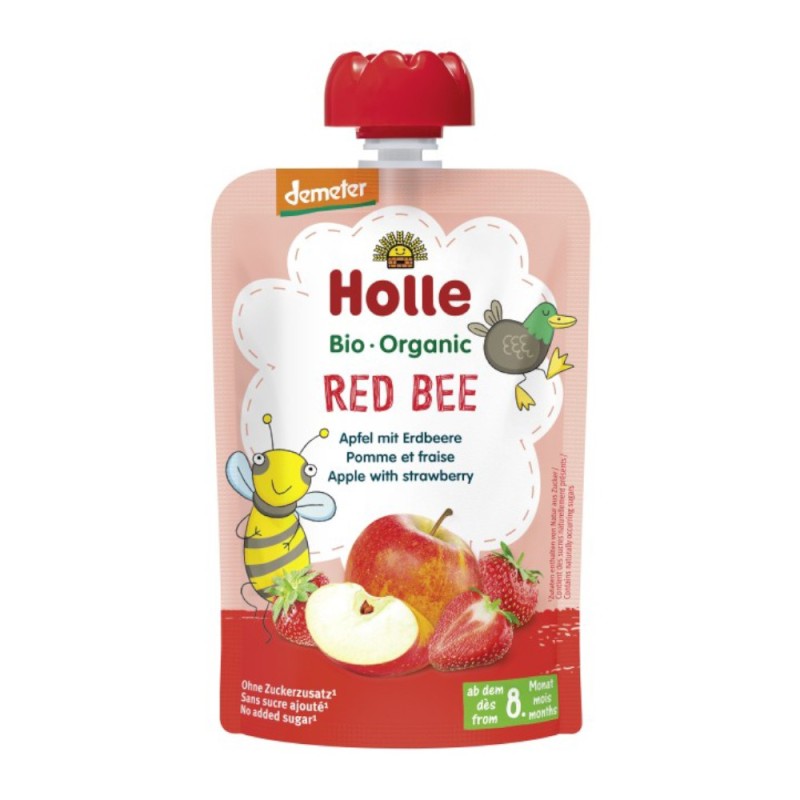 Set 2 x Piure de Fructe cu Mere si Capsuni Eco, Red Bee, Holle Baby, 100 g