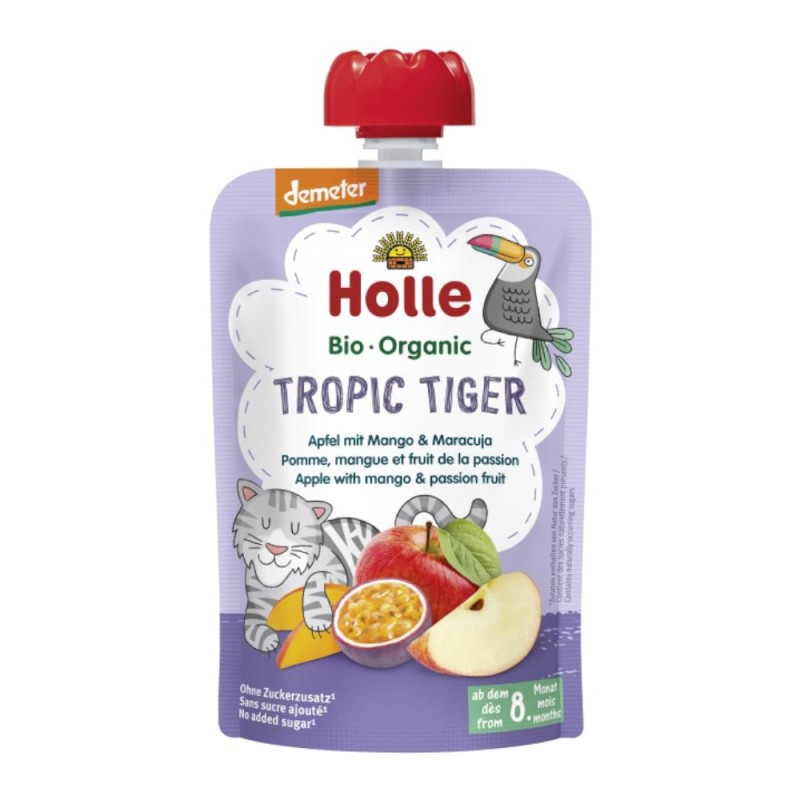 Set 2 x Piure de Mere cu Mango si Fructul Pasiunii Eco, Tropic Tiger, Holle Baby, 100 g