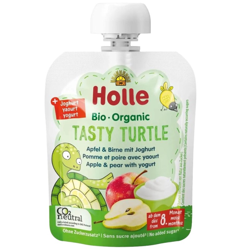 Set 2 x Piure de Mere, Pere si Iaurt Bio, Holle Tasty Turtle, 85 g