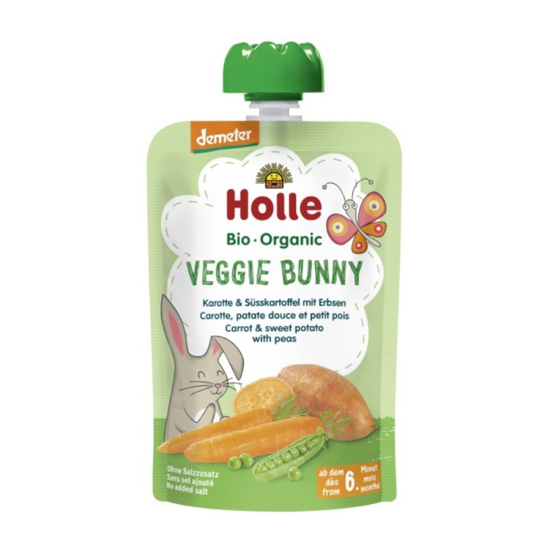 Set 2 x Piure de Morcovi, Cartofi Dulci si Mazare Eco, Veggie Bunny, Holle Baby, 100 g