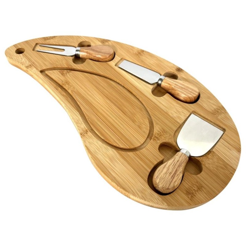 Set 2 x Platou din Bambus, cu 3 Accesorii, pentru Prezentare si Servire Branzeturi, Grunberg