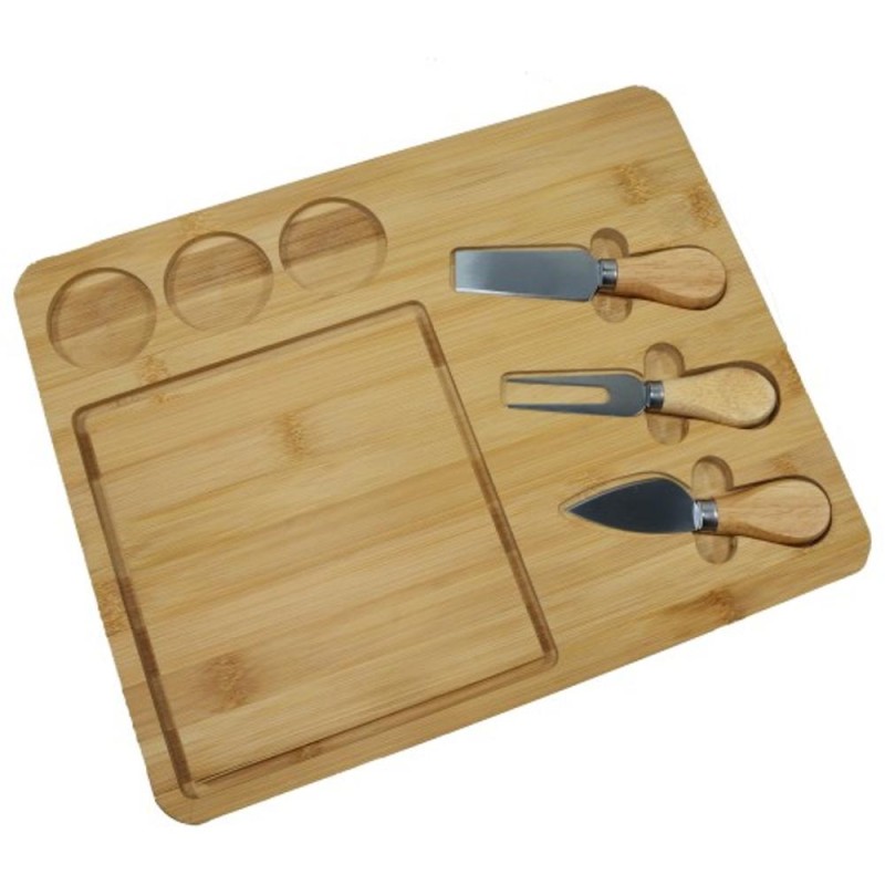 Set 2 x Platou din Bambus, cu 3 Accesorii, pentru Prezentare si Servire Branzeturi, Grunberg