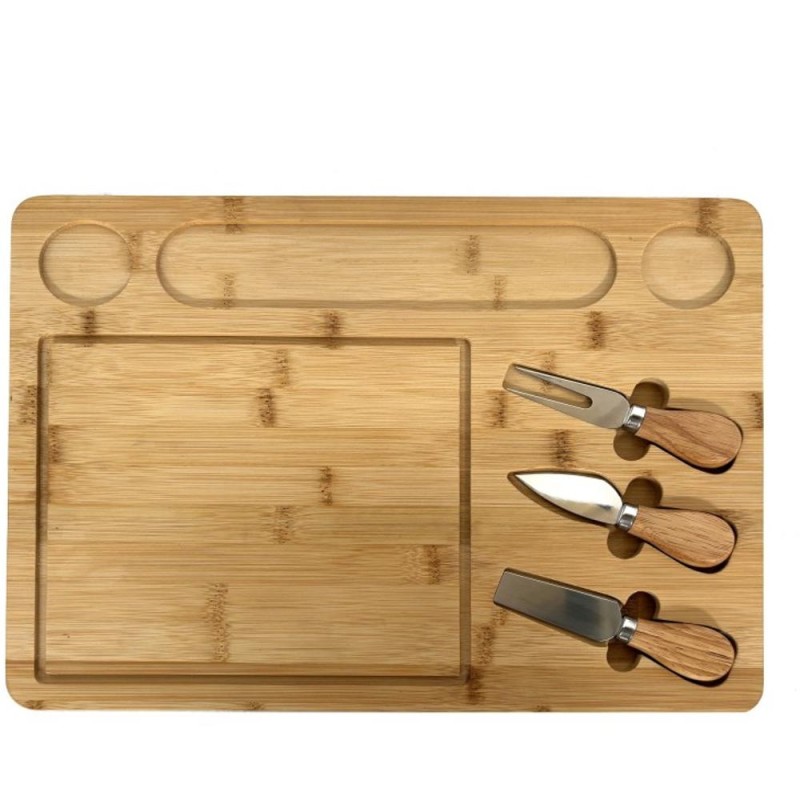 Set 2 x Platou din Bambus, cu 3 Accesorii, pentru Prezentare si Servire Branzeturi, Grunberg