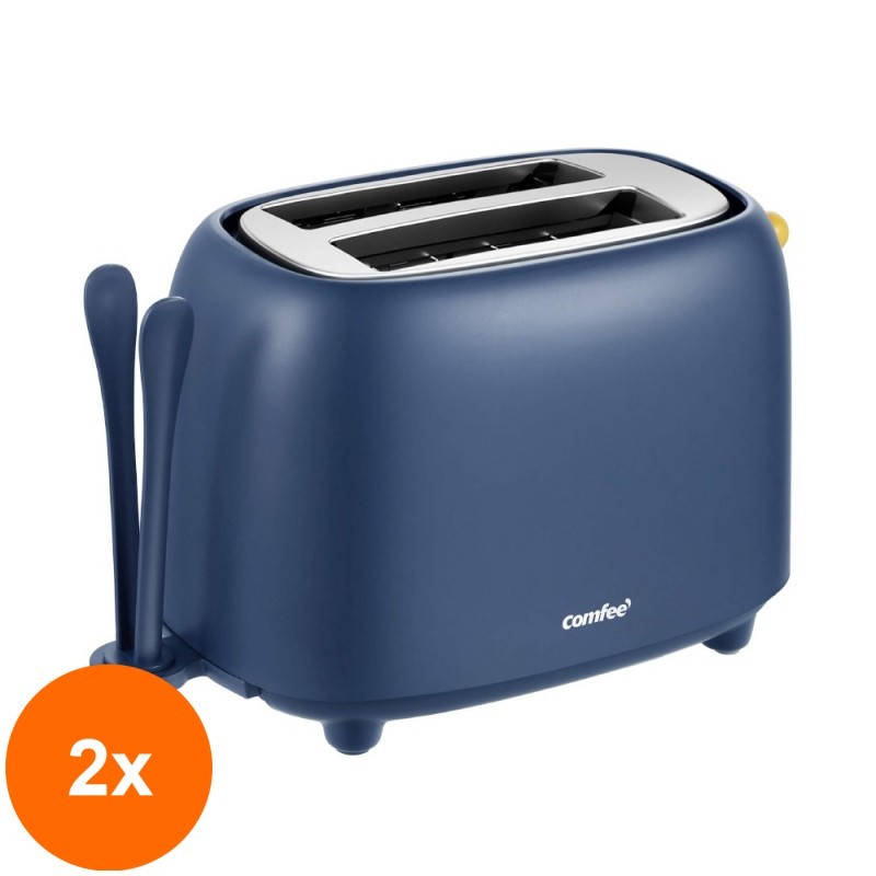 Set 2 x Prajitor de Paine Comfee MT-RP2L18W2, 950W, 2 Felii, 7 Trepte de Rumenire, Albastru/Galben