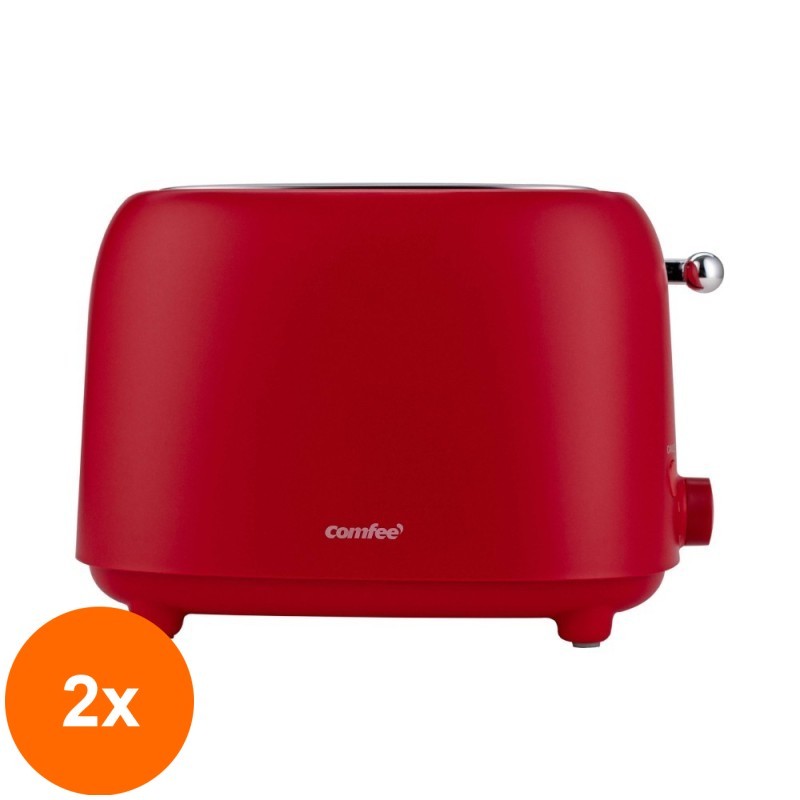 Set 2 x Prajitor de Paine Comfee MT-RP2L18WRD, 950 W, 2 Felii, 7 Trepte de Rumenire, Decongelare, Rosu