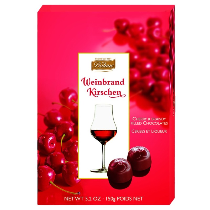 Set 2 x Praline Bohme de Ciocolata Umplute cu Coniac si Cirese Intregi, Halloren and Co, 150 g