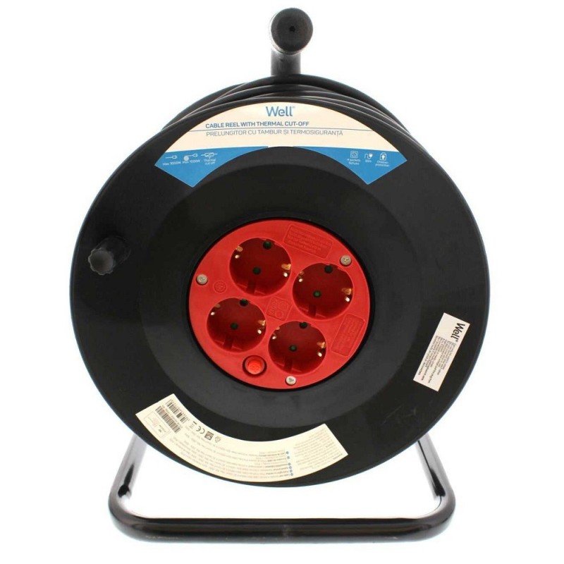 Set 2 x Prelungitor cu Derulator si Termosiguranta, 4 Cai 50 m 1.5mm IP20, Well