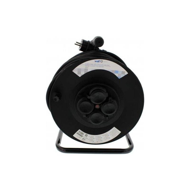 Set 2 x Prelungitor de Exterior cu Derulator, cu Termosiguranta si 4 Prize, IP44, Sectiune Cablu 3 x 1.5mm2, Lungime 50 m, Well