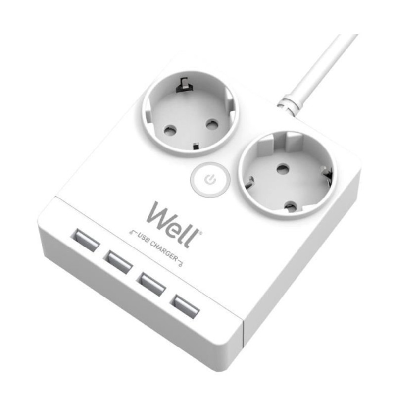 Set 2 x Prelungitor Well, 2 Prize, 3 m, 4 x USB, cu Protectie, Cablu 3xG1.5 mmp