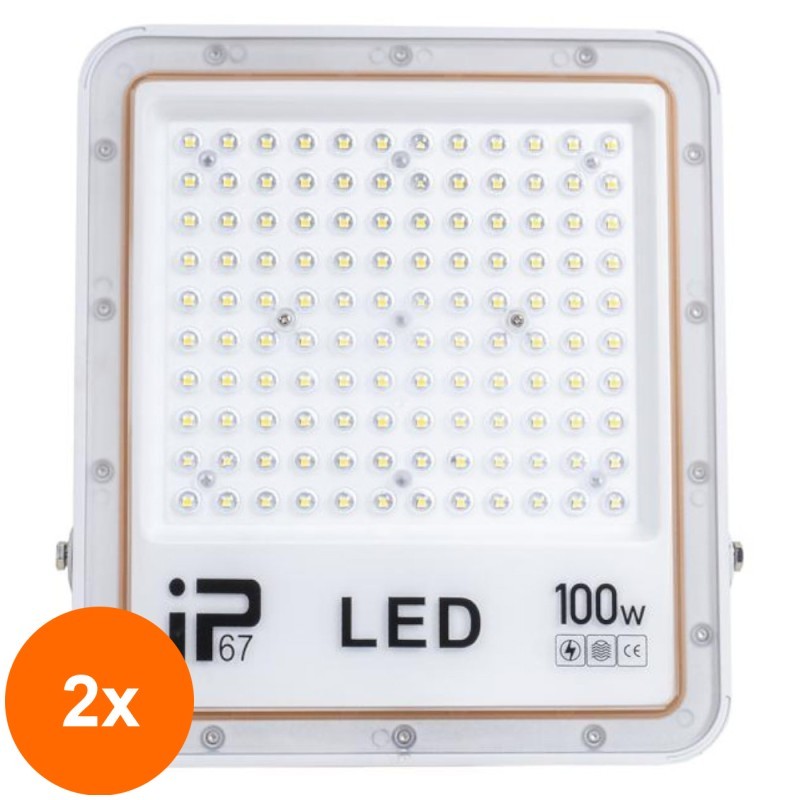 Set 2 x Proiector Led, IP 67, 100 W, 220 V, Corp Aluminiu, Alb, Z-tools