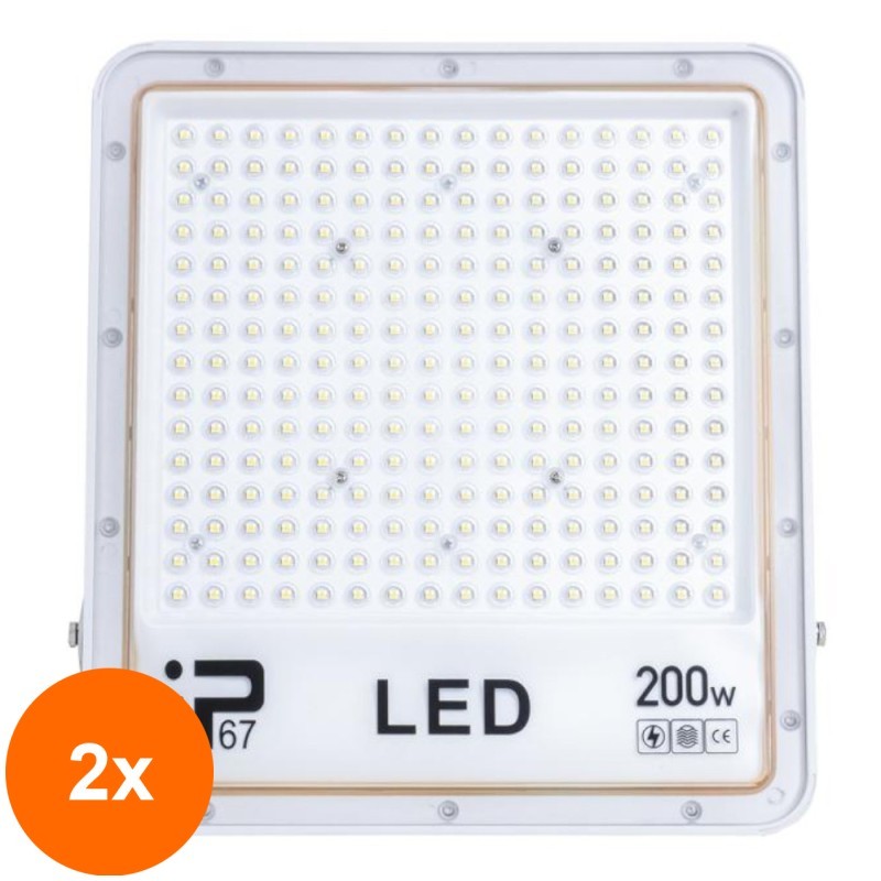 Set 2 x Proiector Led, IP 67, 200 W, 220 V, Corp Aluminiu, Alb, Z-tools