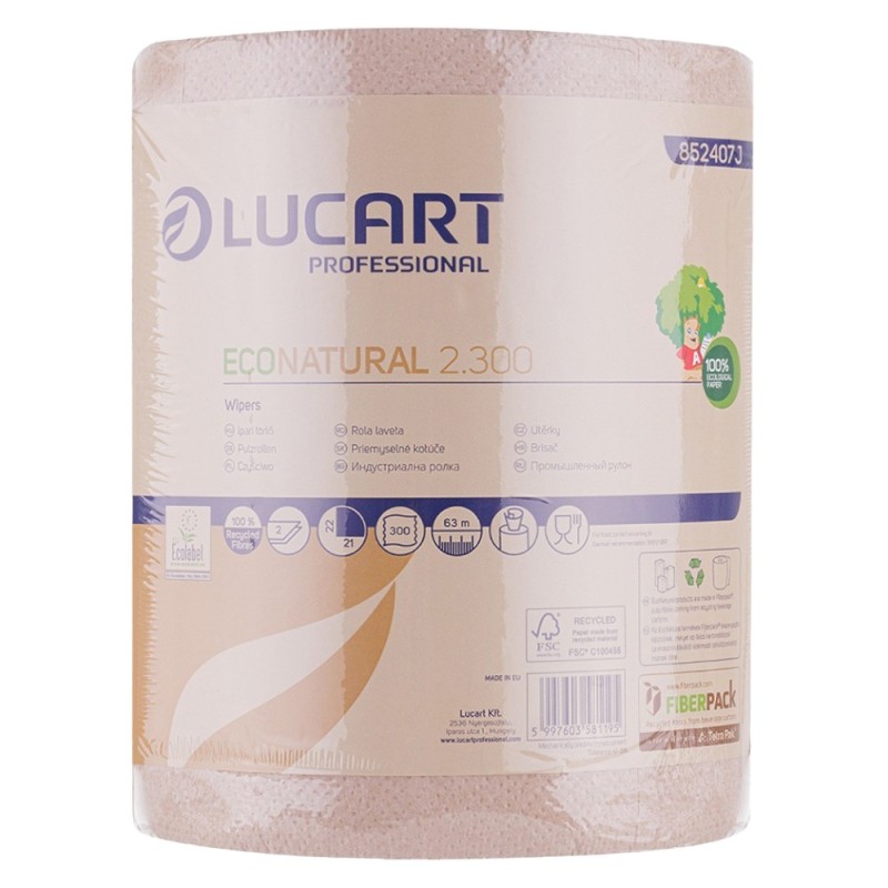 Set 2 x Prosoape de Hartie Biodegradabile Compostabile, 2 Straturi, 300 Foi, Lucart Econatural