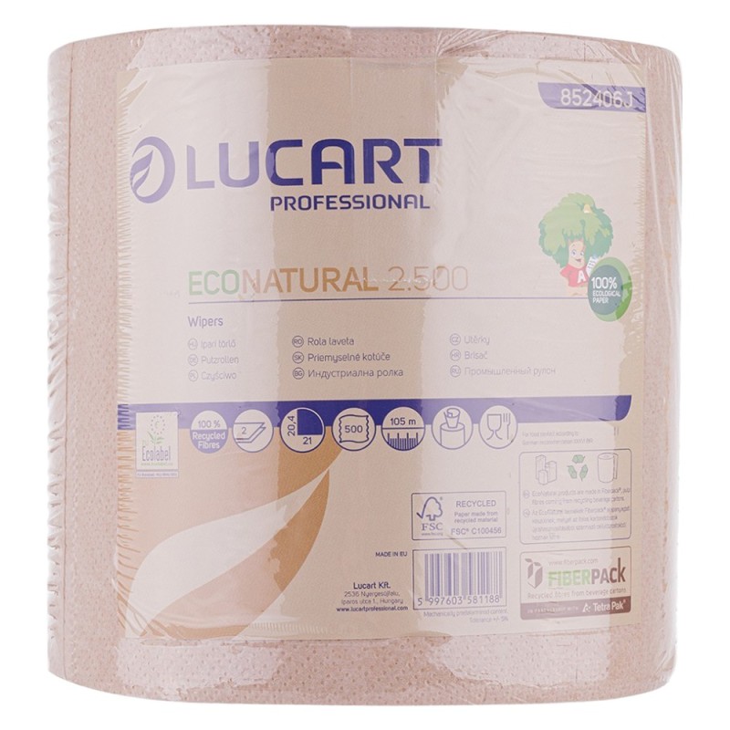 Set 2 x Prosoape de Hartie Biodegradabile Compostabile, 2 Straturi, 500 Foi, Lucart Econatural