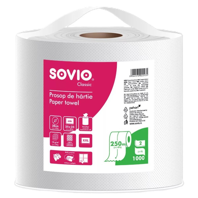 Set 2 x Prosop de Bucatarie, 2 Straturi, 270 m, 25 x 27 cm, 2 Role, 1000 Foi, Sovio