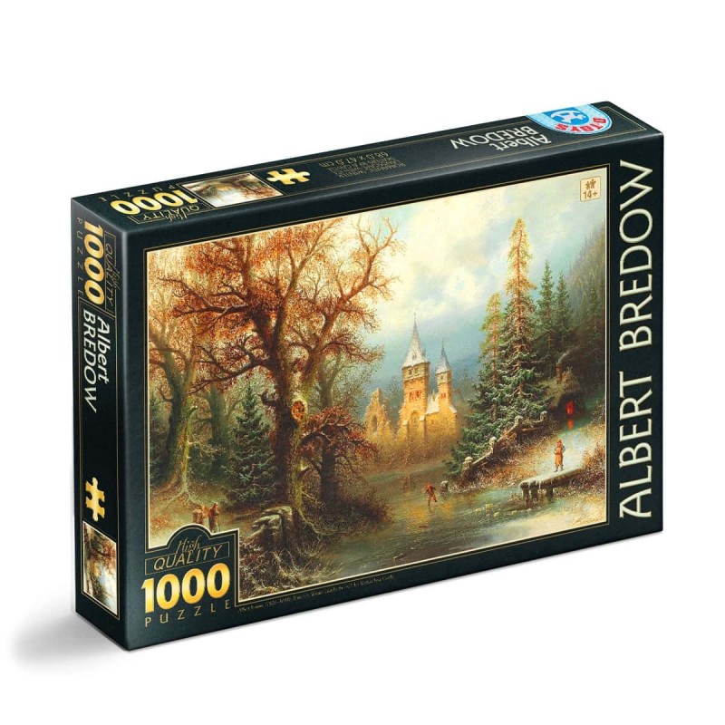 Set 2 x Puzzle 1000 Piese D-Toys, Albert Bredow, Romantic Winter Landscape with Ice Skaters by a Castle