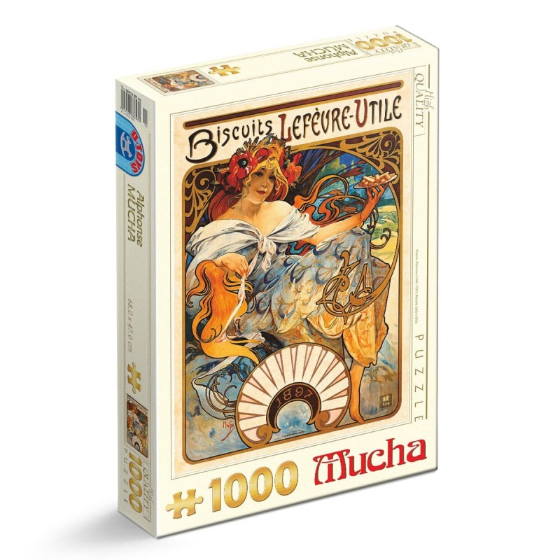 Set 2 x Puzzle 1000 Piese D-Toys, Alphonse Mucha, Biscuits Lefevre-Utile