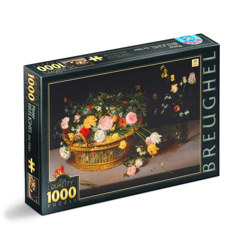 Set 2 x Puzzle 1000 Piese D-Toys, Bruegel cel Batran, Flowers in a Basket and a Vase
