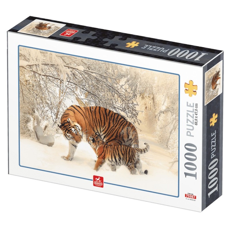 Set 2 x Puzzle 1000 Piese Deico, Tigri in Zapada Iarna